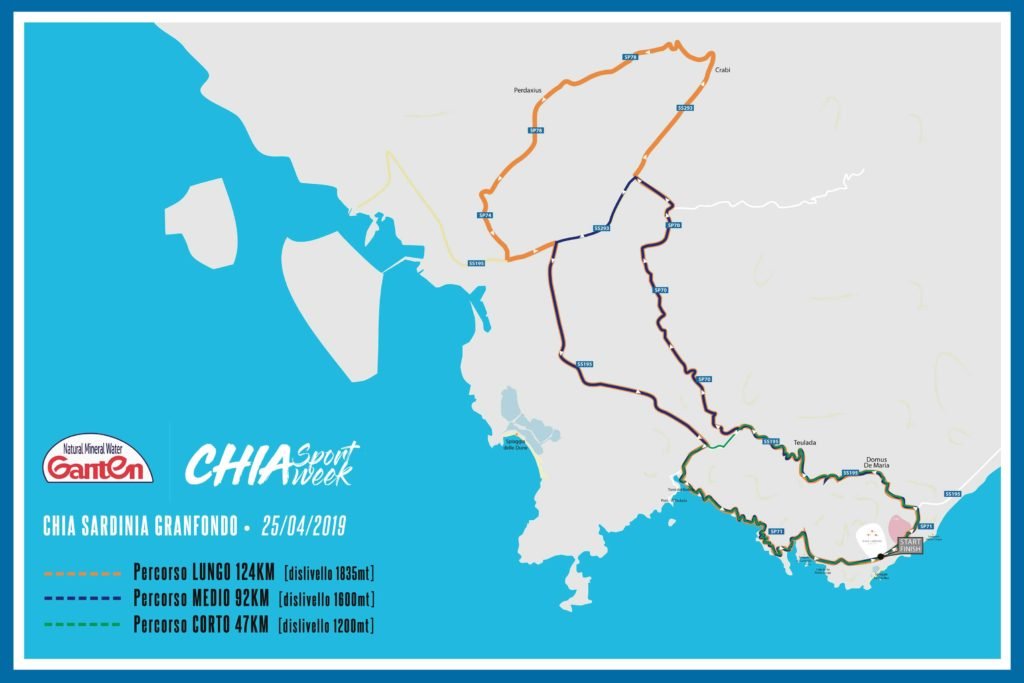 La mappa dei percorsi della Ganten Chia Granfondo 2019